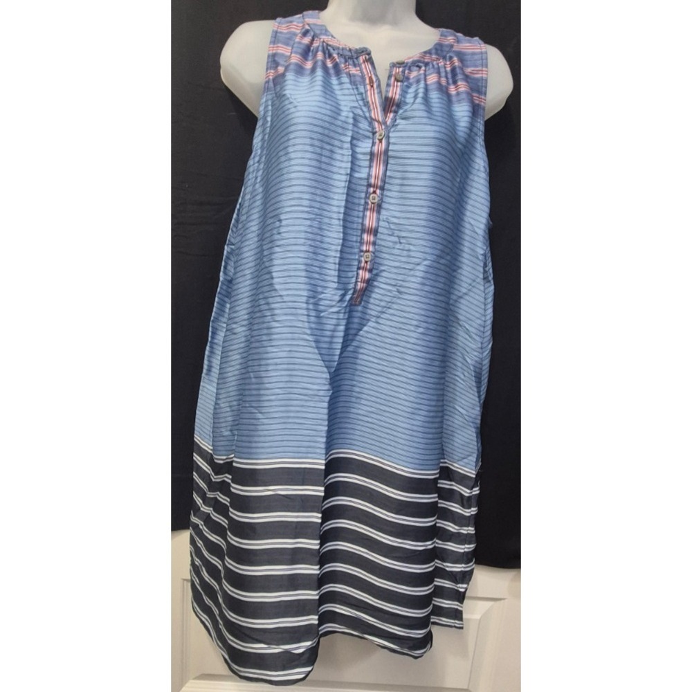 Loft‎ blue striped sleeveless henley lightweight shift dress women's LG summer